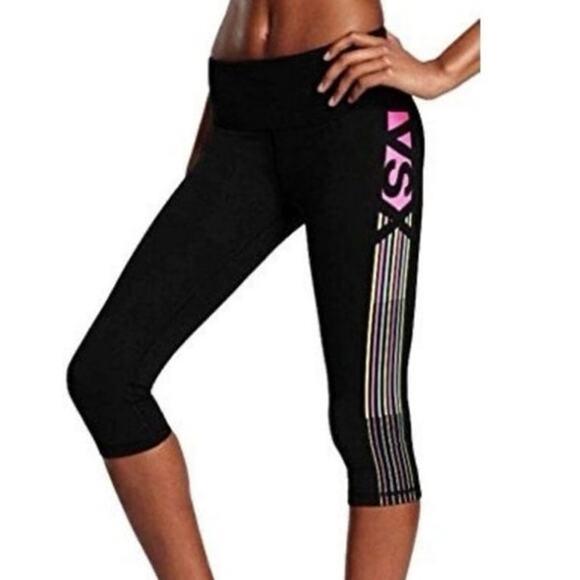 Victoria’s Secret Sport Neon Stripe Knockout Crop Leggings Size Medium - Picture 1 of 7